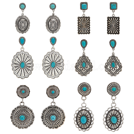 Anattasoul 6 paires 6 style losange & rectangle & ovale synthétique turquoise boucles d'oreilles pendantes EJEW-AN0001-05-1
