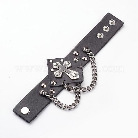 Bracelets rivet en cuir de vachette style punk rock BJEW-D438-07-1