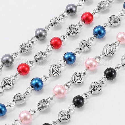 Handmade Round Glass Pearl Beads Chains for Necklaces Bracelets Making AJEW-JB00077-1