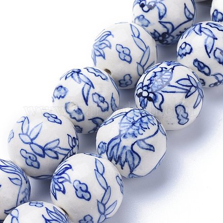 Handmade Blue and White Porcelain Beads Strands PORC-K002-01A-1