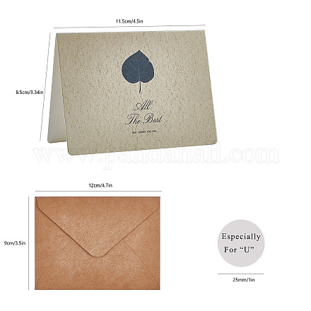 Ensemble d'enveloppes kraft et de cartes de vœux à motif de feuilles de craspire DIY-CP0001-78-1
