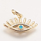 Brass Pendants, with Synthetic Opal, Eye, Golden, Blue, 11x17.5x2mm, Hole: 4mm