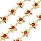 Brass Glass Link Chains, with Star Charms & Spool, Long-Lasting Plated, Soldered, Lead Free & Cadmium Free, Rack Plating, Real 18K Gold Plated, FireBrick, 14x10.5x3mm