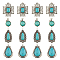 16Pcs 4 Styles Alloy Pendants, with Synthetic Turquoise, Cherry & Cross & Teardrop, Antique Silver, 30~49x18~35x6.5~8mm, Hole: 2~4mm, 4pcs/style