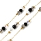 316 Surgical Stainless Steel Ball Chains, with Glass and 304 Stainless Steel Beads, Soldered, with Spool, Real 18K Gold Plated, Black, 2.5x1x0.2mm