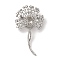 Brass Micro Pave Cubic Zirconia Findings, Dandelion, Cadmium Free & Lead Free, Rack Plating, Long-Lasting Plated, Platinum, 55x31.5x15mm