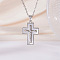 Brass Pave Natural White Shell Religion Jesus Cross Pendant Necklaces for Women, Platinum, 15.75 inch(40cm)