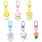6Pcs Flower Resin Pendant Decorations, with Alloy Swivel Snap Hooks Clasps, Mixed Color, 66~74mm, 6pcs/set