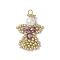 Glass Seed Beaded Angel Pendants, with Glass Pearl Round Bead and 304 Stainless Steel Jump Rings, Dark Orchid, 29x18.5x6mm, Hole: 3mm