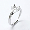 Anti-Tarnish Rhodium Plated 925 Sterling Silver Finger Ring Components, with Cubic Zirconia, Adjustable, Oval, Platinum, Size 7 (17mm), 2mm wide, Tray: 6x8mm
