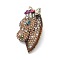 Horse's Head Alloy Rhinestone Brooches, Juicy Peach, 52x27mm
