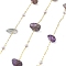 Natural Amethyst & Glass Link Chains, with Brass Chains, Rack Plating, Long-Lasting Plated, Lead Free & Cadmium Free, Real 18K Gold Plated, Soldered, with Spool, 3~4x4.5~11x4.5~11mm