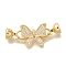 Brass Fold Over Clasps, with Micro Pave Clear Cubic Zirconia, Butterfly, Real 18K Gold Plated, 38mm