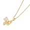 201 Stainless Steel Cable Chain Necklaces, Brass Micro Pave Clear Cubic Zirconia and Shell Pendant Necklaces, Bowknot, Real 18K Gold Plated, 16.14 inch(41cm)