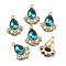 Glass Rhinestone Pendants, with Light Gold Plated Zinc Alloy Findings, Teardrop Charms, Indian Pink, 20x16x5mm, Hole: 1.5mm