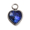 304 Stainless Steel with Rhinestone Pendants, Heart, Capri Blue, 9.5x6.5x4.5mm, Hole: 1.6mm