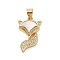 Brass Micro Pave Clear Cubic Zirconia Pendant, with Shell, Fox, Real 18K Gold Plated, 20.5x13x6mm, Hole: 4x3mm