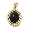 Brass Micro Pave Cubic Zirconia Pendants, with Glass, Oval Charms, with Jump Ring, Real 18K Gold Plated, 19x15x6mm, Hole: 4.5x3mm