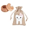 Column Wood Deciduous Teeth Storage Boxes, with Rectangle Linen Cute Baby Tooth Print Drawstring Bags, Pink, Box: 5.1x4.05cm, Inner Diameter: 3.75cm