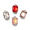 Brass Glass Charms, Rectangle Charms, With Jump Rings Loop, Lead Free & Cadmium Free, Rack Plating, Lasting Plated, Faceted, Platinum, 11x8x7mm, Hole: 3mm