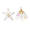 Glass Pendants, Flower Charm, with Brass Loops & Seed Beads, Faceted, Clear, 23~24x24~26mm, Hole: 2.5~3x3~3.5mm