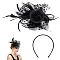Polyester Mesh Veil Hair Bands, Plastic Beads & Feather Fascinator Hats for Women Halloween Costume Party Accessories, Black, 290x210x40mm, 2pcs/set