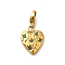 Heart 304 Stainless Steel Rhinestones Pendant Decorations, Ion Plating(IP), with Lobster Claw Clasp, Real 14K Gold Plated, Indicolite, 16.5x13.5x2mm