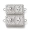 Brass Micro Pave Cubic Zirconia Links Connectors, Rectangle with Sun & Lightning, Clear, Real Platinum Plated, 31.5x15.5x3mm, Hole: 2mm