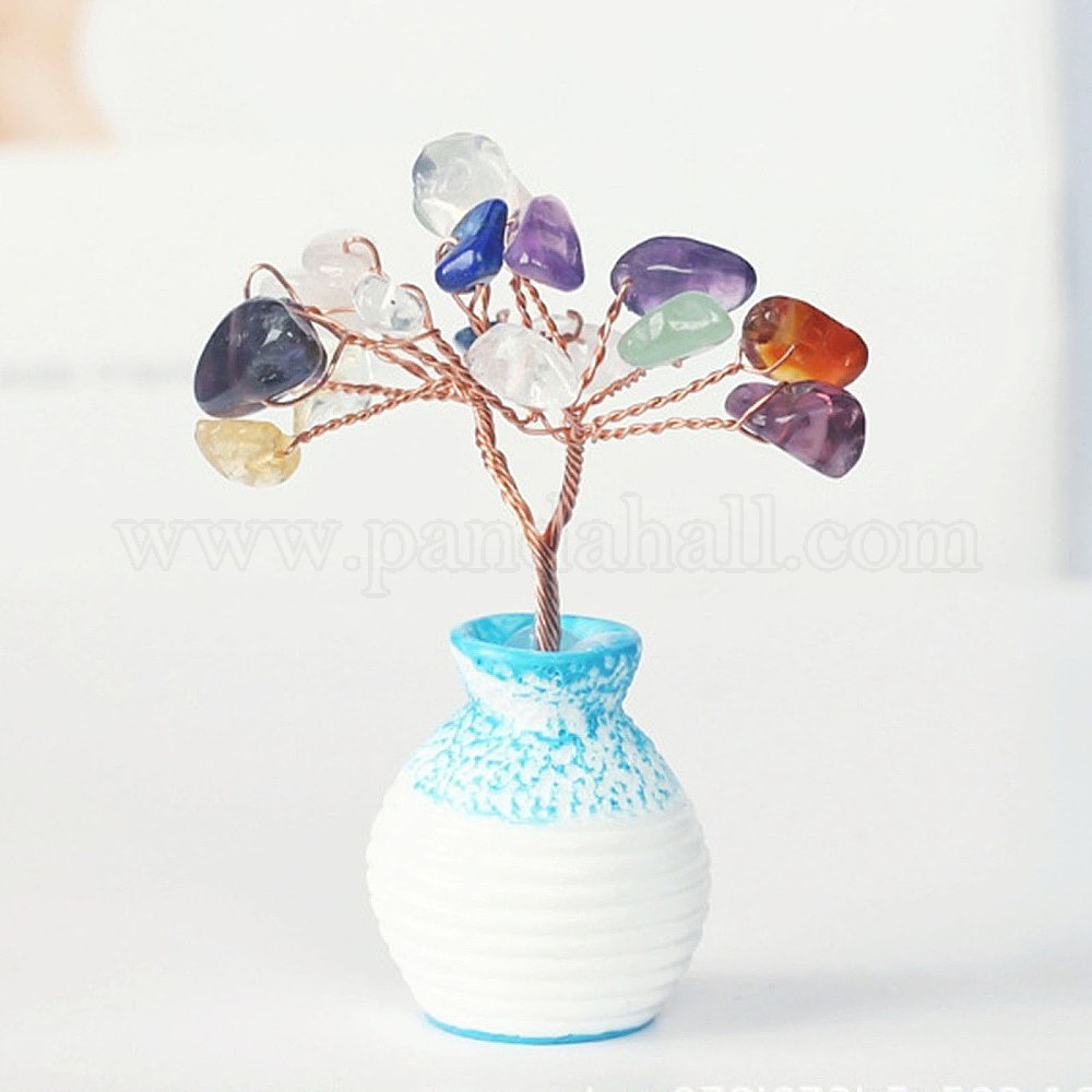 Wholesale Resin Vase with Natural & Synthetic Chips Tree Ornaments