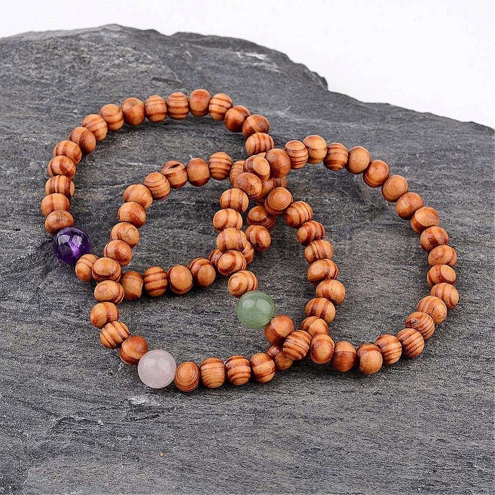 Wholesale Round Wood Beaded Stretch Bracelets