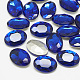 Pointed Back Glass Rhinestone Cabochons, Back Plated, Faceted, Oval, Sapphire, 25x18x6mm