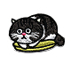 機械刺繍布地手縫い/アイロンワッペン  マスクと衣装のアクセサリー  アップリケ  猫の形  ブラック  36x52mm DIY-I013-03-1