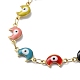 Moon with Evil Eye Enamel Link Chain Necklace NJEW-G117-02G-01-2
