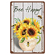Creatcabin 蜂 ハッピーメタルブリキサイン ひまわりの花の花瓶 金属壁装飾アートポスター ヴィンテージ アイアンペインティング レトロプラーク 家庭用 寝室 リビングルーム 庭 庭 屋内 屋外 12 x 8インチ AJEW-WH0157-535-1