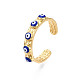 Real 18K Gold Plated Brass Open Cuff Ring with Enamel Evil Eye for Women RJEW-Q166-02B-2