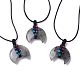 Collier pendentif double corne de pierres précieuses mélangées naturelles et synthétiques réglable avec cordon de cire pour les femmes NJEW-B086-01-2