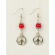 Stylish  Glass Pearl Peace Sign Dangle Earrings EJEW-JE00492-3