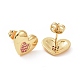 Pink Cubic Zirconia Heart Stud Earrings EJEW-C008-15G-2