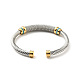 304 bracelet manchette ouvert en forme de corde torsadée en acier inoxydable avec strass pour femme BJEW-D449-01GP-03-2