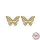Женские серьги-гвоздики из стерлингового серебра 925 пробы с фианитами в форме бабочки EJEW-P231-38G-1