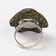 調整可能な魚の溶岩岩の宝石用原石の指輪  プラチナメッキ真鍮パーツ  ダークオリーブグリーン  19mm RJEW-I015-09-3