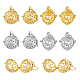 Dicosmétique 8 pièces 2 couleurs 2 styles pendentifs boule de carillon pendentifs cage coeur rond platine doré cage de perles de roche tombée pendentifs cage creuse médaillon en laiton breloques pour la fabrication de bijoux KK-DC0002-45-1