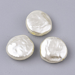 Perles d'imitation perles en plastique ABS, plat rond, beige, 14.5x14.5x5.5mm, Trou: 1.6mm