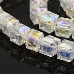 Abalorios de vidrio de cubo facetados de ab color, claro ab, 6x6x6mm, agujero: 1 mm, aproximamente 100 pcs / cadena, 22.4 pulgada