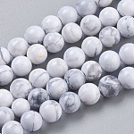 Chapelets de perles en howlite naturelle, ronde, blanc, 6mm, Trou: 1mm, Environ 32 pcs/chapelet, 7.6 pouce