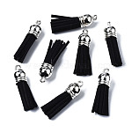 Decoraciones colgante borla de gamuza sintética, con extremos de cable de plástico ccb, Platino, negro, 35~37x10mm, agujero: 1.8 mm