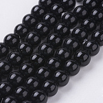 Synthetischen schwarzen Steinperlen Stränge, gefärbt, Runde, Schwarz, 8 mm, Bohrung: 1 mm, ca. 25 Stk. / Strang, 7.8 Zoll