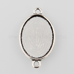Antique Silver Tibetan Style Alloy Flat Oval Cabochon Connector Settings, Cadmium Free & Lead Free, Tray: 25x18mm, 36x21x2mm, Hole: 2mm, about 454pcs/1000g