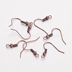 Brass Earring Hooks, Ear Wire, with Horizontal Loop, Nickel Free, Red Copper, 17~19x16~18x0.8mm, 20 Gauge, Hole: 2mm