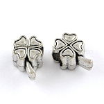 Abalorios europeos de estilo tibetano zinc trébol de aleación, sin plomo y el cadmio, plata antigua, 13.4x9x7.2mm, agujero: 4.8 mm, aproximamente 238 unidades / 500 g